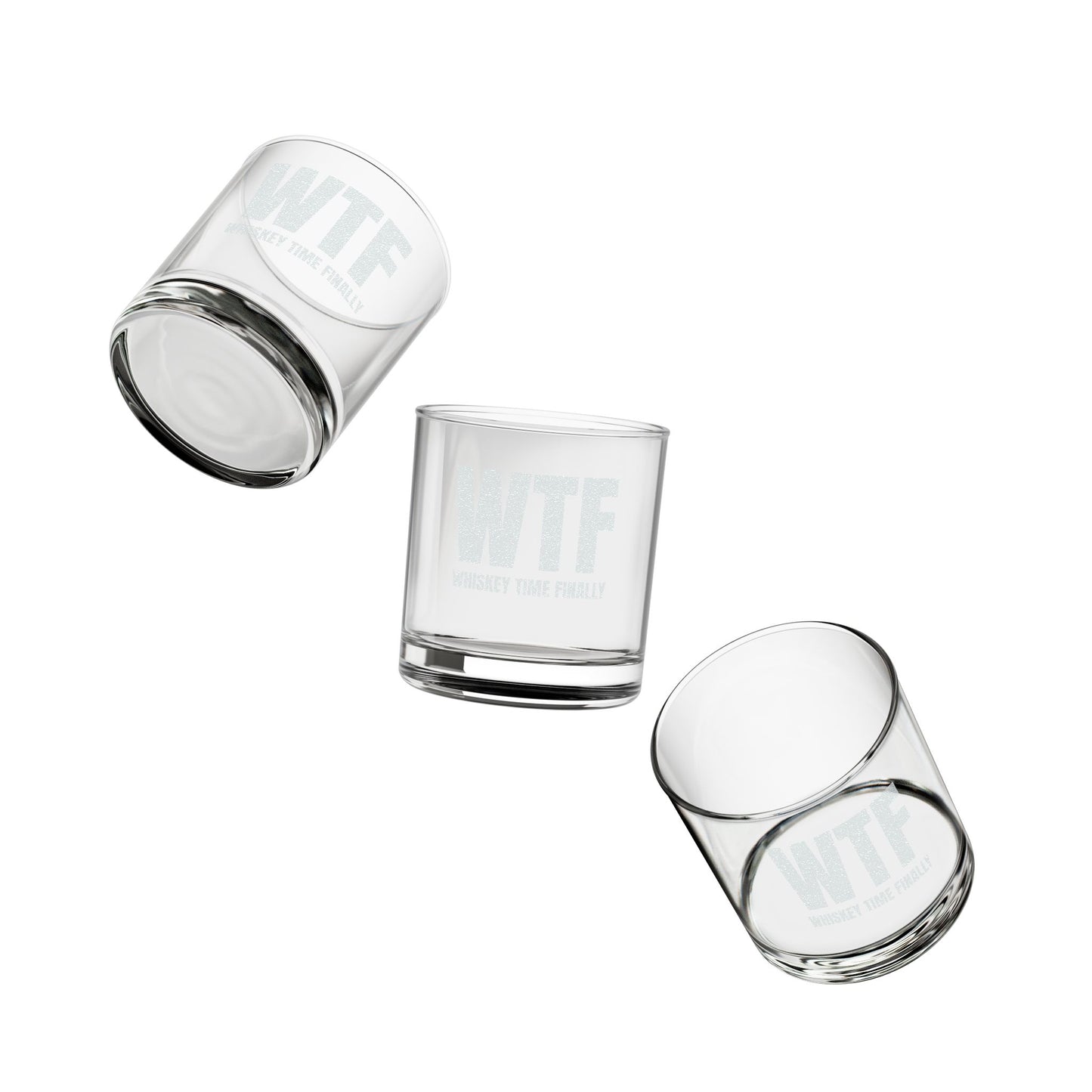 WTF Whiskey Time Finally 10.5 oz Engraved Whiskey Glass