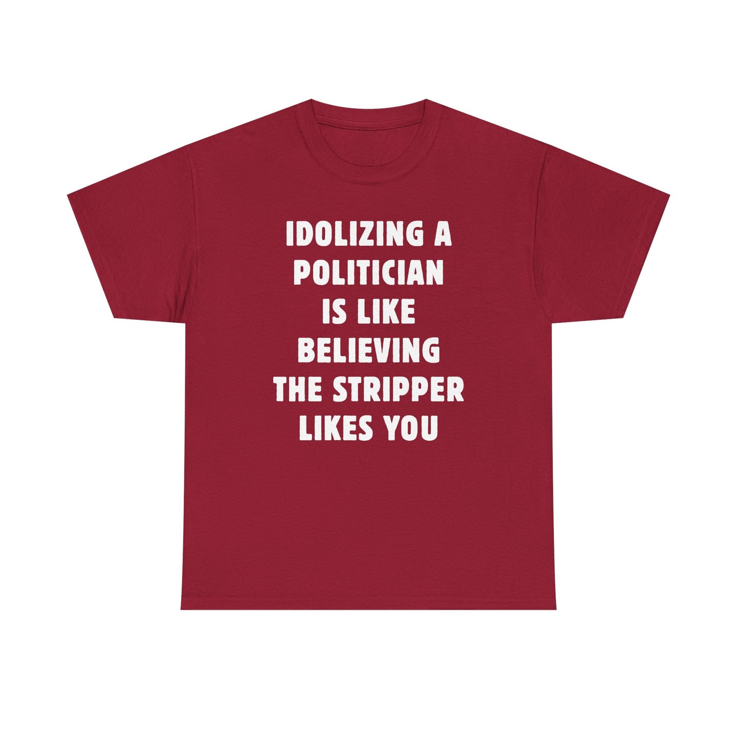 Idolizing a Politician is Like Believing the Stripper Likes You Unisex Heavy Cotton Tee