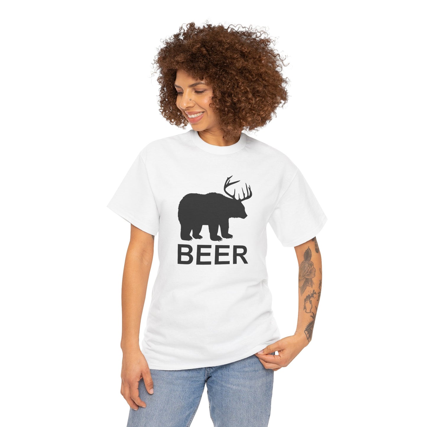 Bear and Deer Make Beer Unisex Heavy Cotton Tee