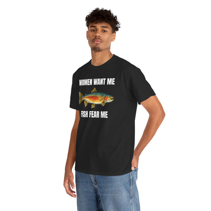 Women Want Me Fish Fear Me Unisex Heavy Cotton Tee