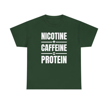 Nicotine + Caffeine = Protein Unisex Heavy Cotton Tee