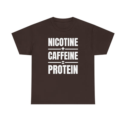 Nicotine + Caffeine = Protein Unisex Heavy Cotton Tee
