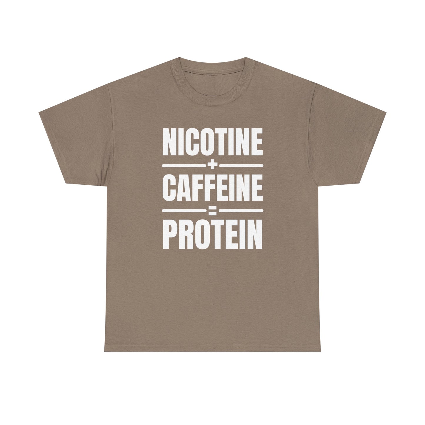 Nicotine + Caffeine = Protein Unisex Heavy Cotton Tee