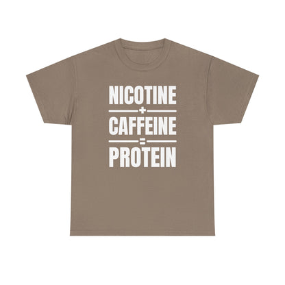 Nicotine + Caffeine = Protein Unisex Heavy Cotton Tee
