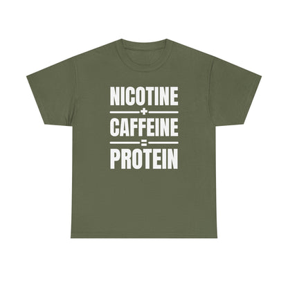 Nicotine + Caffeine = Protein Unisex Heavy Cotton Tee