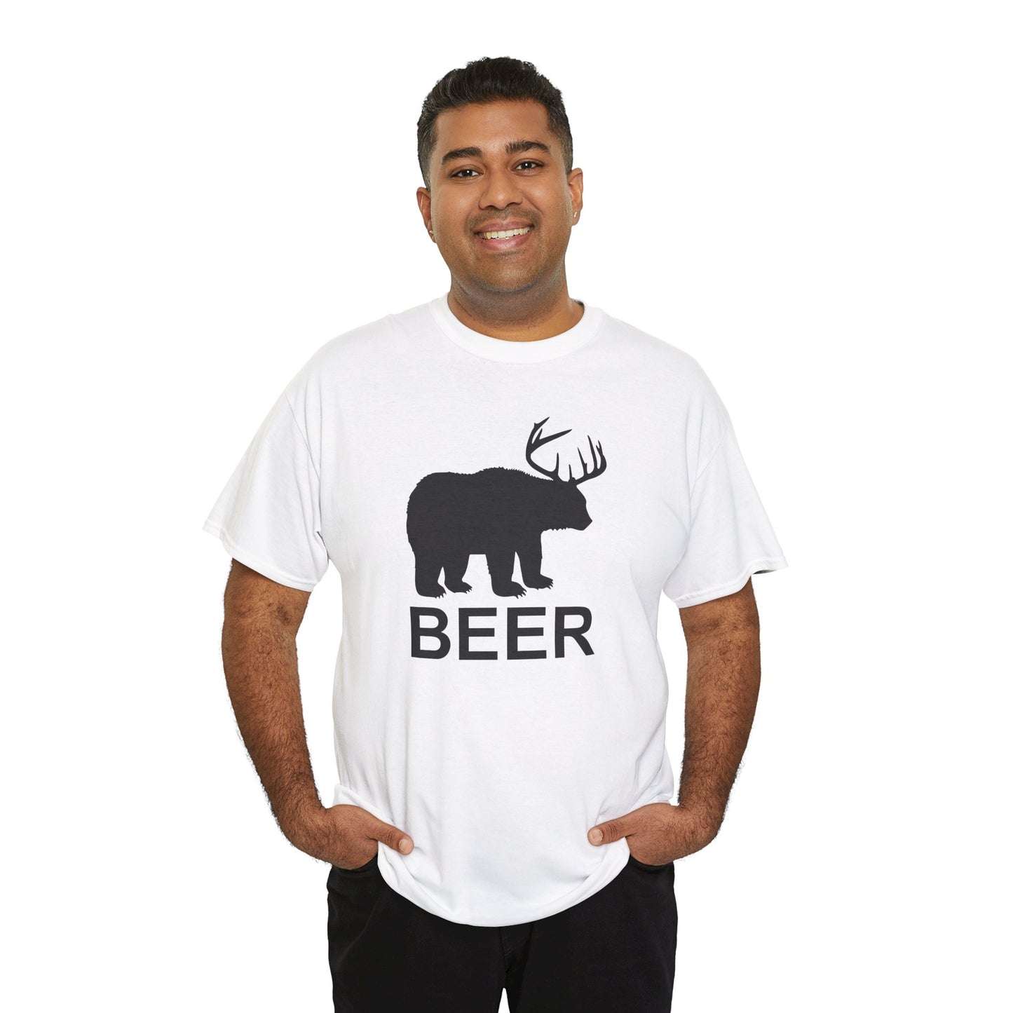 Bear and Deer Make Beer Unisex Heavy Cotton Tee